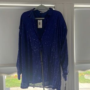 SLA The Label Blue Ibiza Sequin Shirt Dress